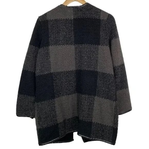 OLD NAVY WOMEN'S BLACK/GRAY FAUX LEATHER TRIM WOOL CARDIGAN JACKET SMALL-NICE! - Picture 3 of 6